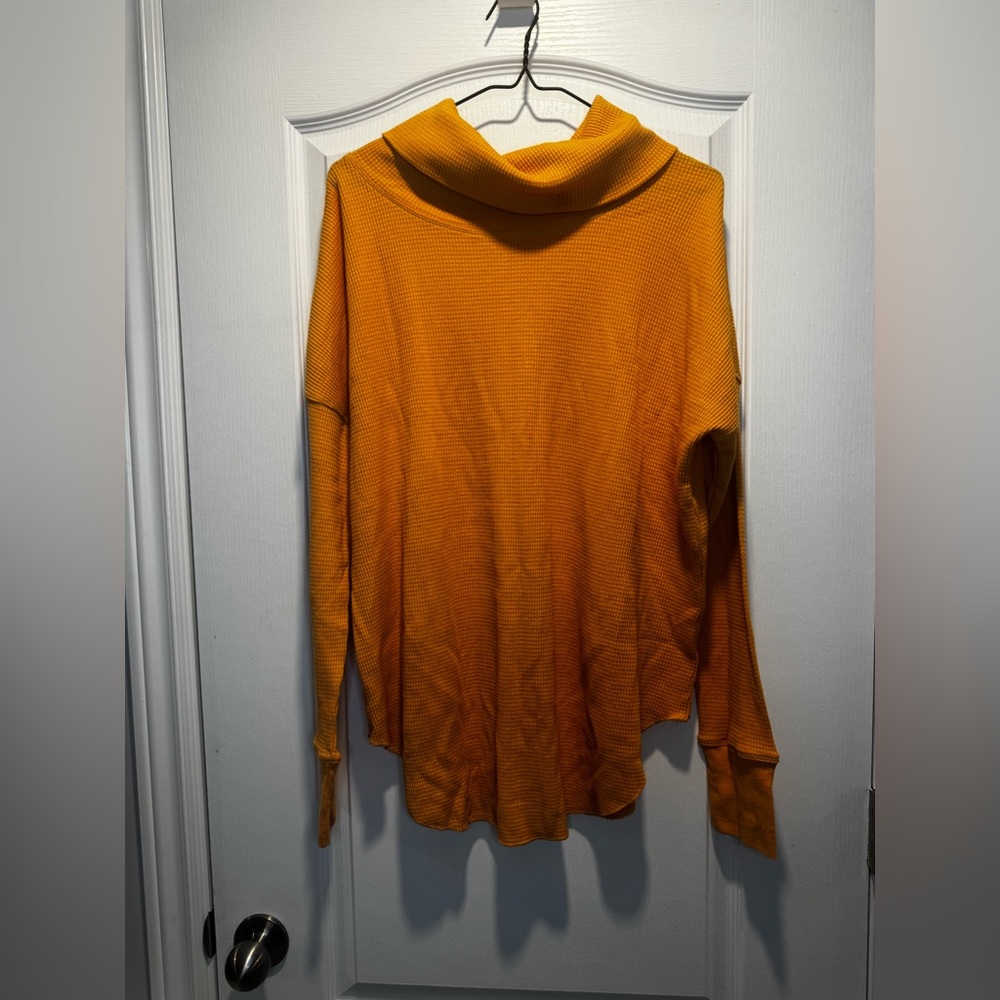 55- Aritzia Babaton Waffle Knit Cowl Neck Long Sleeve Top Golden Yellow Cozy